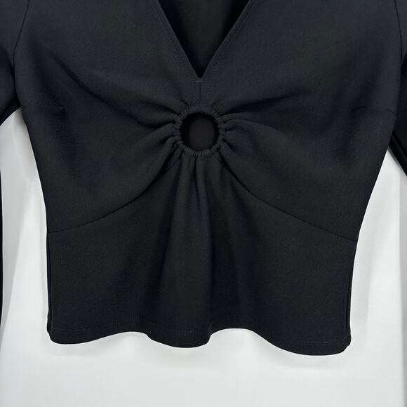 Abercrombie & Fitch Long Sleeve O-Ring V-Neck Blouse Top Black - Picture 10 of 14